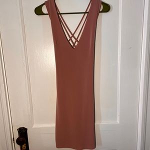 Blush colored, thigh length dress